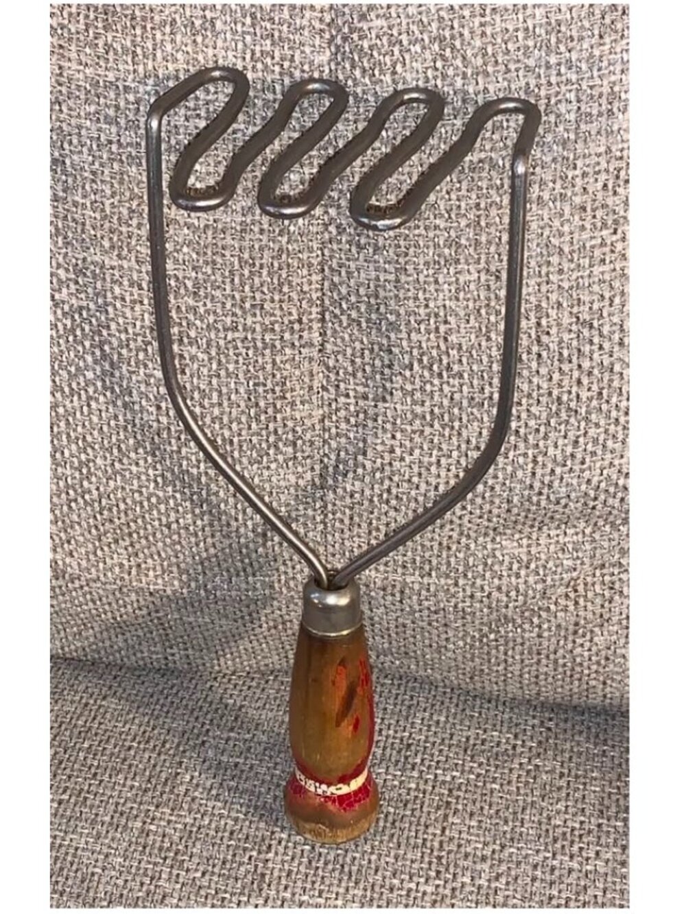 Vintage Stainless Steel Wire Potato Masher Utensil w/ Wooden Handle